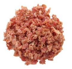 Bits of bacon on a white platform